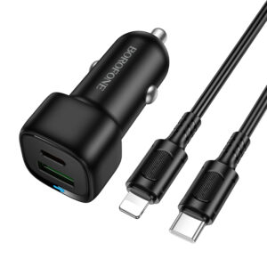 Borofone Car charger BZ34B Cloud - USB + Type C - QC 3.0 PD 38W with Type C to Lightning cable black