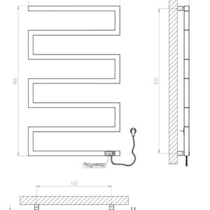 Elektrinis rankšluosčių džiovintuvas Kosser Zeta 900x550 ER, su laikmačiu, juodas (laidas dešinėje) - Image 2