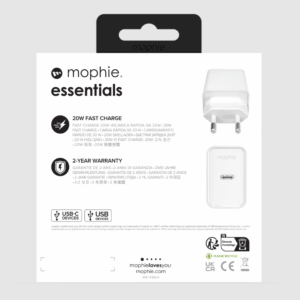 mophie Essentials Power Adapter USB-C 20W PD EU White - Image 2