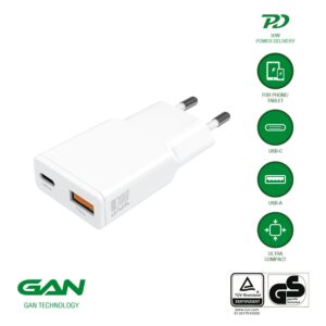 Wall Charger PDPlug Duos Slim 30W GaN 1C+1A white - Image 1