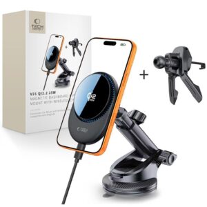 Tech-Protect V21 Magnetic MagSafe Dashboard & Vent automobilinis telefono laikiklis su belaidžiu įkrovimu 25W QI2.2 juodos spalvos
