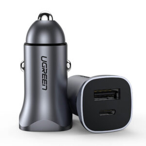 Ugreen CD130 USB-A / USB-C 30W Car Charger - pilkos spalvos