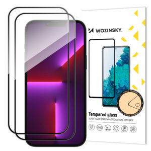 2pcs Full Screen Tempered Glass with Frame Case Friendly Wozinsky Full Glue iPhone 15 - juodos spalvos