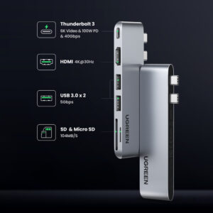 HUB Ugreen CM380 2xUSB C - HDMI/2xUSB 3.0/SD TF/USB C PD - pilkos spalvos - Image 6