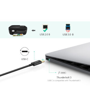 Ugreen US241 USB-C 2.0 - USB-B kabelis 1 m - juodos spalvos - Image 6