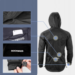 Rockbros YPY013BKM breathable windproof rain jacket M - juodos spalvos - Image 6