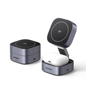 Ugreen W702 3in1 inductive charger with MagSafe / Qi2 and USB-C port for phone / headphones - juodos spalvos - Image 2