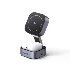 Ugreen W702 3in1 inductive charger with MagSafe / Qi2 and USB-C port for phone / headphones - juodos spalvos
