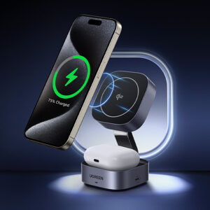 Ugreen W702 3in1 inductive charger with MagSafe / Qi2 and USB-C port for phone / headphones - juodos spalvos - Image 5