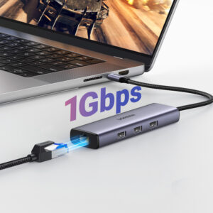 HUB Ugreen CM512 15598 6in1 USB-C - 3x USB-A 3.0 / HDMI / RJ45 / USB-C PD - pilkos spalvos - Image 4
