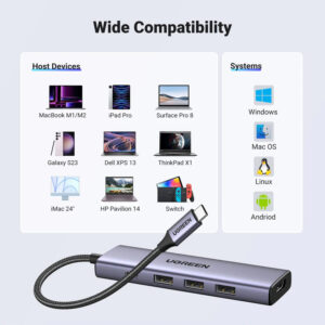 HUB Ugreen CM511 15597 5in1 USB-C - USB-C PD / HDMI / 3x USB-A 3.0 - pilkos spalvos - Image 6