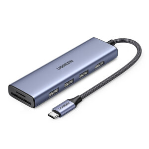 HUB Ugreen CM511 20956A 6in1 USB-C - HDMI / 3x USB-A 3.0 / SD/TF card reader - pilkos spalvos