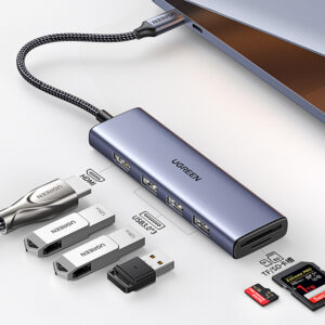 HUB Ugreen CM511 20956A 6in1 USB-C - HDMI / 3x USB-A 3.0 / SD/TF card reader - pilkos spalvos - Image 6