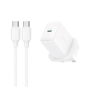 Joyroom JR-TCF20 PD 20W Wall Charger (UK Plug) with 1m USB-C Cable - baltos spalvos