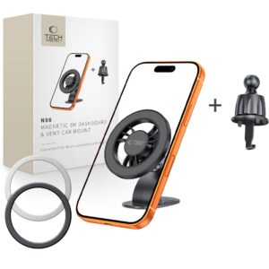 Tech-Protect N56 MAGNETINIS MagSafe 3M AUTOMOBILINIS LAIKIKLIS ANT PRIETAISŲ SKYDELIO IR ORO VENTILIACIJOS ANGOS JUODAS