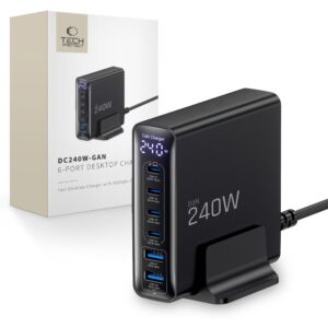 Tech-Protect DC240W-GAN 6 prievadų stalinis įkroviklis PD 240W / QC3.0 juodas