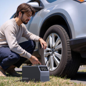 Ugreen 150 PSI 12V Electric Car Tire Pump with Digital Display - pilkos spalvos - Image 5