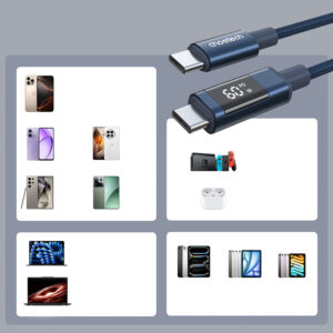Choetech XCC-1068 PD 60W USB-C - USB-C Cable with Display 1.2 m - mėlynos spalvos - Image 6