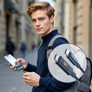 Choetech XCC-1068 PD 60W USB-C - USB-C Cable with Display 1.2 m - mėlynos spalvos - Image 9