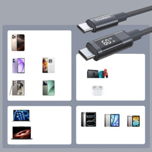 Choetech XCC-1068 PD 60W USB-C - USB-C Cable with Display 1.2 m - juodos spalvos - Image 6