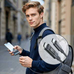 Choetech XCC-1068 PD 60W USB-C - USB-C Cable with Display 1.2 m - juodos spalvos - Image 9