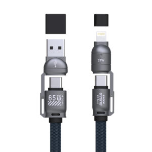 Dudao L20Max 65W 4-in-1 Cable with Lanyard USB-C to USB-C with Lightning and USB-A Adapters - Blue - Image 3