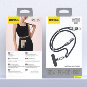 Dudao L20Max 65W 4-in-1 Cable with Lanyard USB-C to USB-C with Lightning and USB-A Adapters - Blue - Image 4