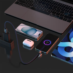 Dudao L20Max 65W 4-in-1 Cable with Lanyard USB-C to USB-C with Lightning and USB-A Adapters - Blue - Image 9