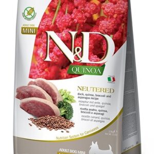 FARMINA N&D Quinoa Dog Duck, Broccoli, Asparagus Neutered Adult Mini - sausas maistas šunims - 2.5 kg