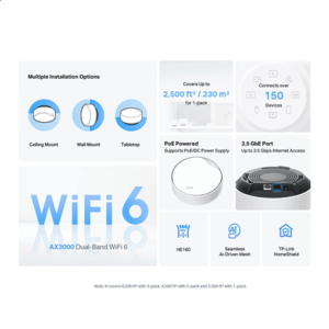 TP-Link DECO X50-POE(1-PACK) tinklo „Wi-Fi“ sistema Dviguba juosta (2,4 GHz / 5 GHz) Wi-Fi 6 (802.11ax) Balta 2 Vidinis - Image 5