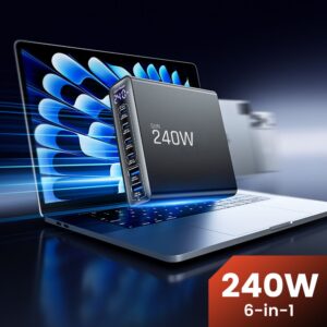 Tech-Protect DC240W-GAN 6 prievadų stalinis įkroviklis PD 240W / QC3.0 juodas - Image 4