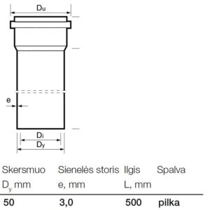 Vidaus kanalizacijos PVC vamzdis Wavin, Ø 50 mm, 0,5 m - Image 2