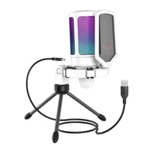 Fifine A6VW condenser žaidimų mikrofonas baltos spalvos