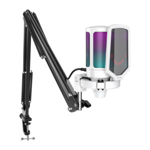 Fifine A6TW tripod žaidimų mikrofonas baltos spalvos