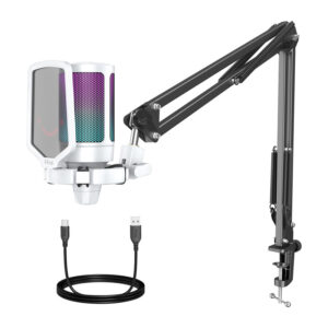 Fifine A6TW tripod žaidimų mikrofonas baltos spalvos - Image 2