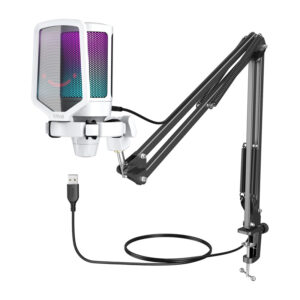 Fifine A6TW tripod žaidimų mikrofonas baltos spalvos - Image 3