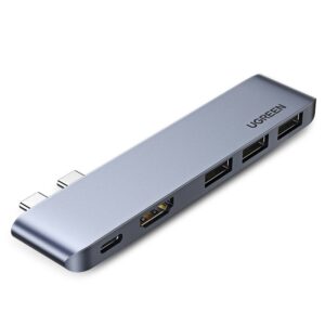 HUB Ugreen 60559 2x USB-C / USB-C PD (Thunderbolt 3, 100W, 4K 60 Hz, 10 Gbps) / HDMI 4K 30 Hz / 3x USB 3.0 for MacBook Pro / Air - pilkos spalvos
