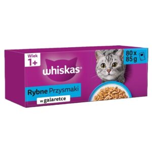 WHISKAS Suaugusių Žuvies Skanėstai 80x85g drėgnas maistas visaverčiam suaugusių kačių maitinimui želė