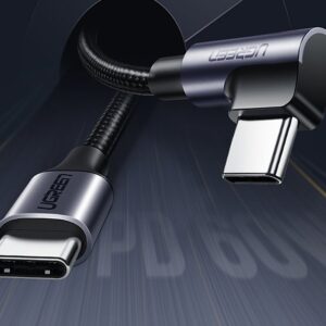 Ugreen US255 50125 USB-C (straight) / USB-C (angled) PD QC kabelis 60W 3A 2m - pilkos spalvos - Image 2