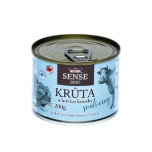 FALCO SENSE DOG su kalakutiena ir su jautiena gabalėliai raumenys skardine 200 g, 6 vnt.