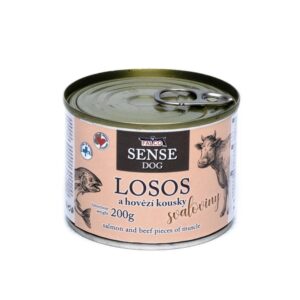 FALCO SENSE DOG lašiša ir su jautiena gabalėliai raumenys skardine 200 g, 6 vnt.