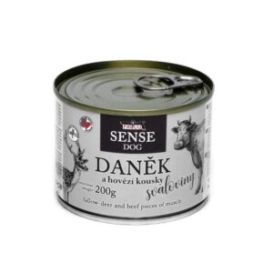 FALCO SENSE DOG pūdymas ir su jautiena raumenų gabalėliai skardine 200 g, 6 vnt.