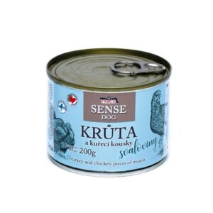 FALCO SENSE DOG su kalakutiena ir vištienos gabalėliai raumenys skardine 200 g, 6 vnt.