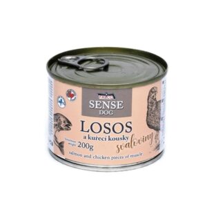FALCO SENSE DOG lašiša ir vištienos gabalėliai raumenys skardine 200 g, 6 vnt.