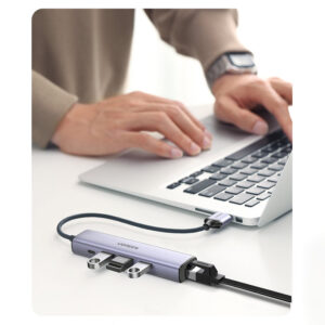 Ugreen multifunctional adapter HUB USB 3.0 - 3 x USB / Ethernet RJ-45 / USB Type C PD pilkos spalvos (CM475) - Image 6