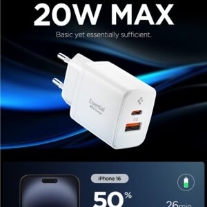 Spigen Essential EE202EU 20W Wall Charger - baltos spalvos - Image 10