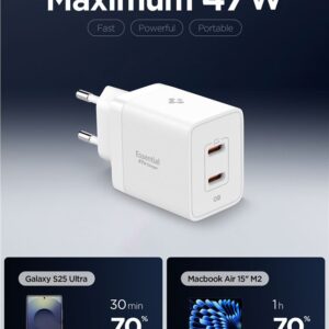 Spigen Essential EE472EU 2-port USC-C 47W wall charger - baltos spalvos - Image 17