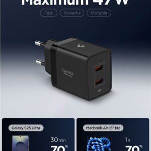 Spigen Essential EE472EU 2-port USC-C 47W wall charger - juodos spalvos - Image 14