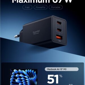 Spigen Essential EE673EU 3-port charger 2xUSB-C 1xUSB-A 67W - juodos spalvos - Image 10