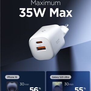 Spigen Essential EE352EU USB-C / USB-A 35W Wall Charger - baltos spalvos - Image 10